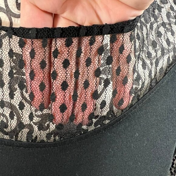 Gerard Darel black long sleeve with Swiss dot mesh paneling.  Size 1 (Small) - Picture 4 of 8